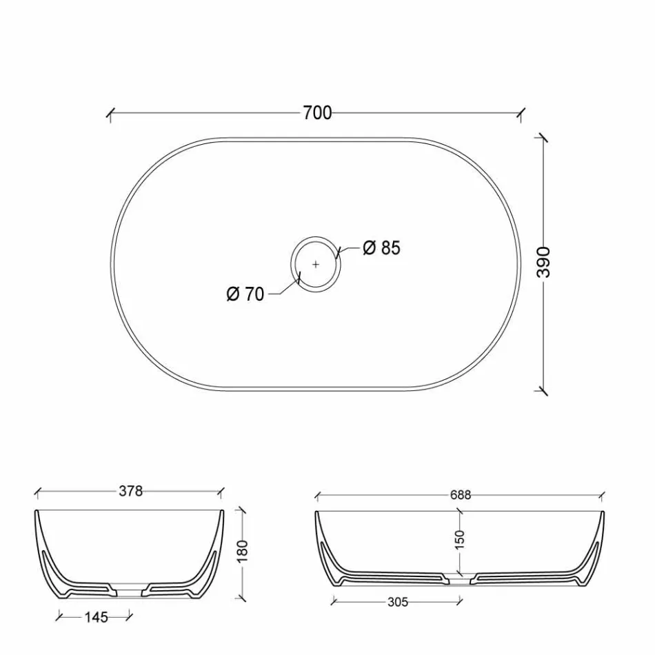 Handfat 70x35cm gjord av keramik Italien Star gjort, modern design Viadurini