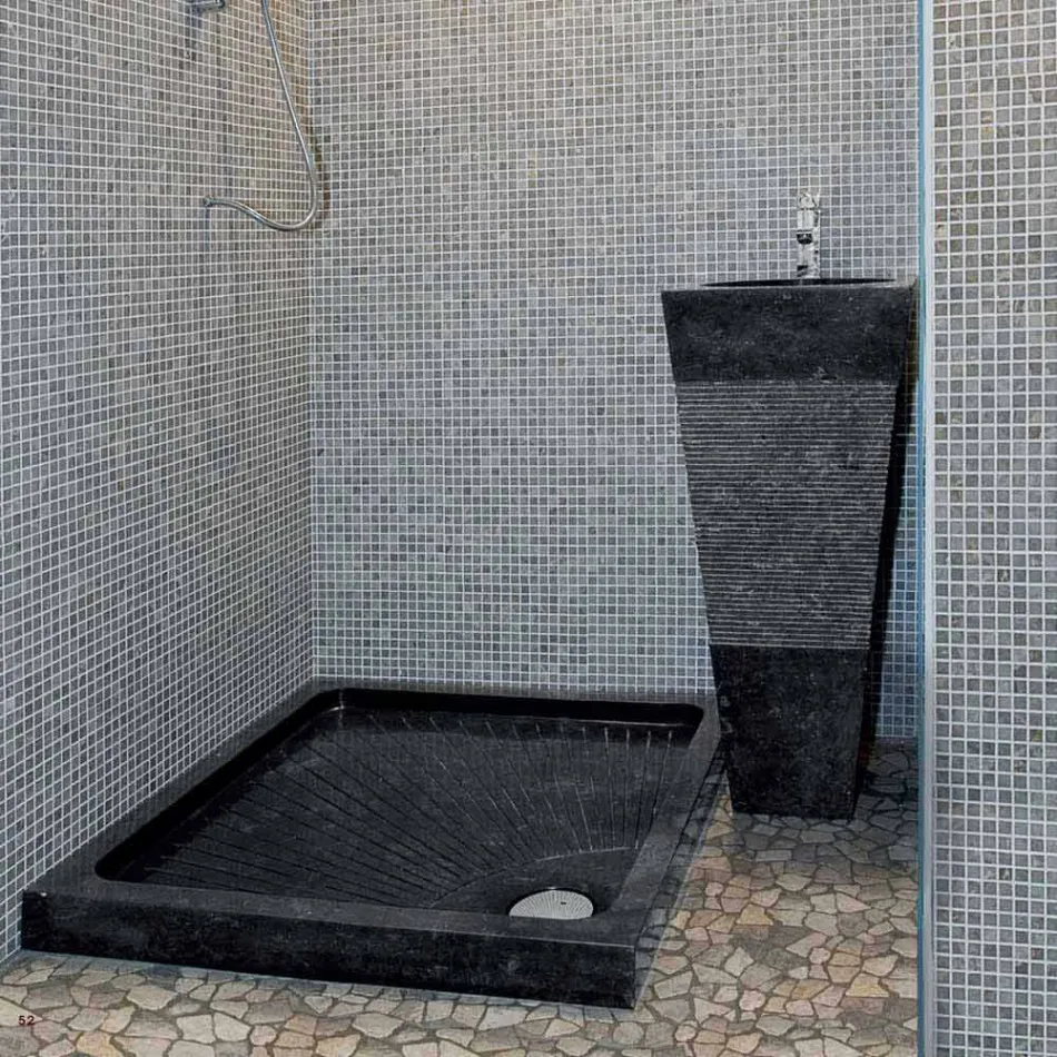 Handfat Column Pyramid sten Natural Black Nias Viadurini