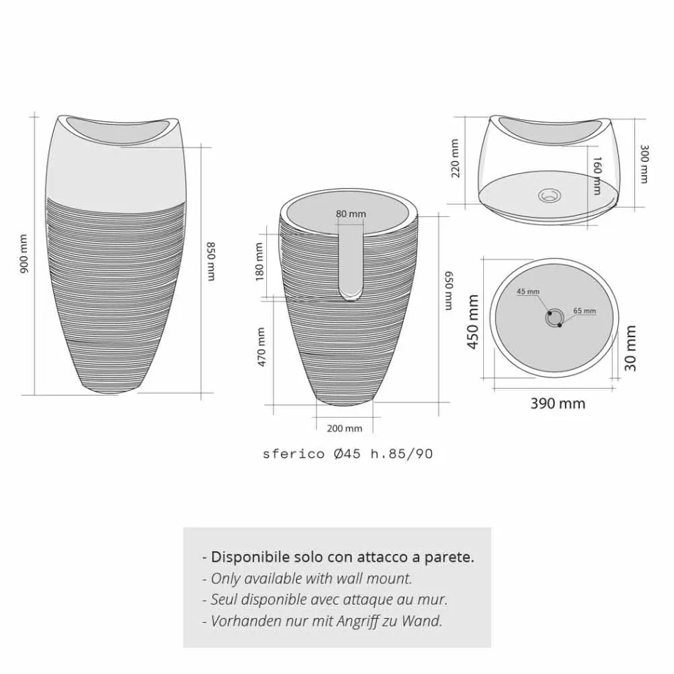 Handfat Column sfäriska sten Natural Smoke Gili Viadurini