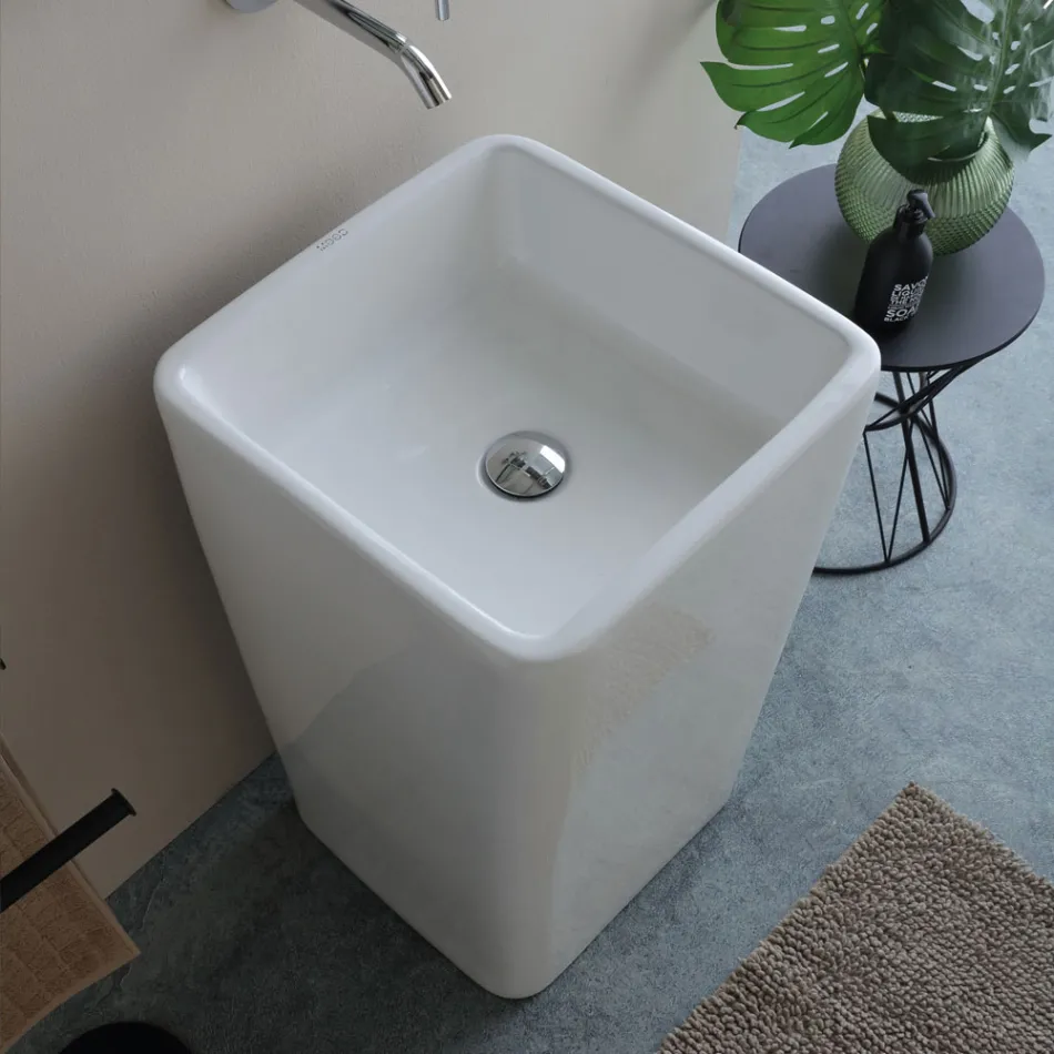 Fristående fyrkantigt keramiskt handfat med modern design - Papavero Viadurini
