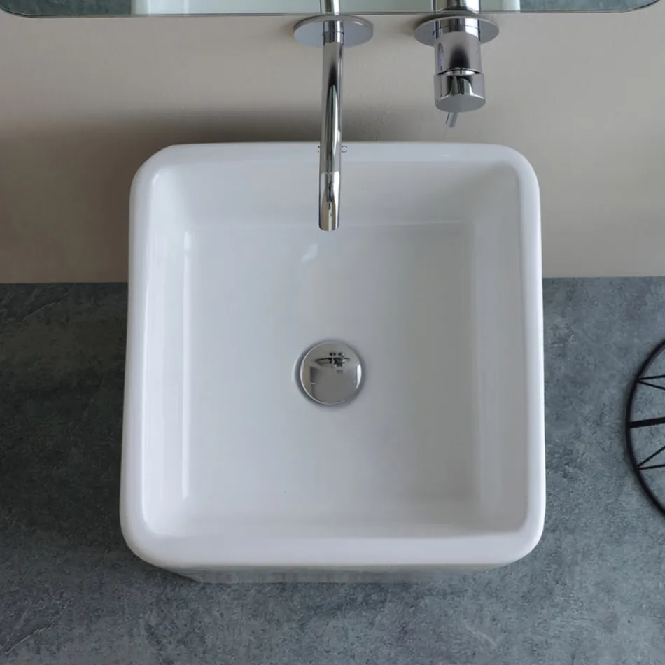 Fristående fyrkantigt keramiskt handfat med modern design - Papavero Viadurini