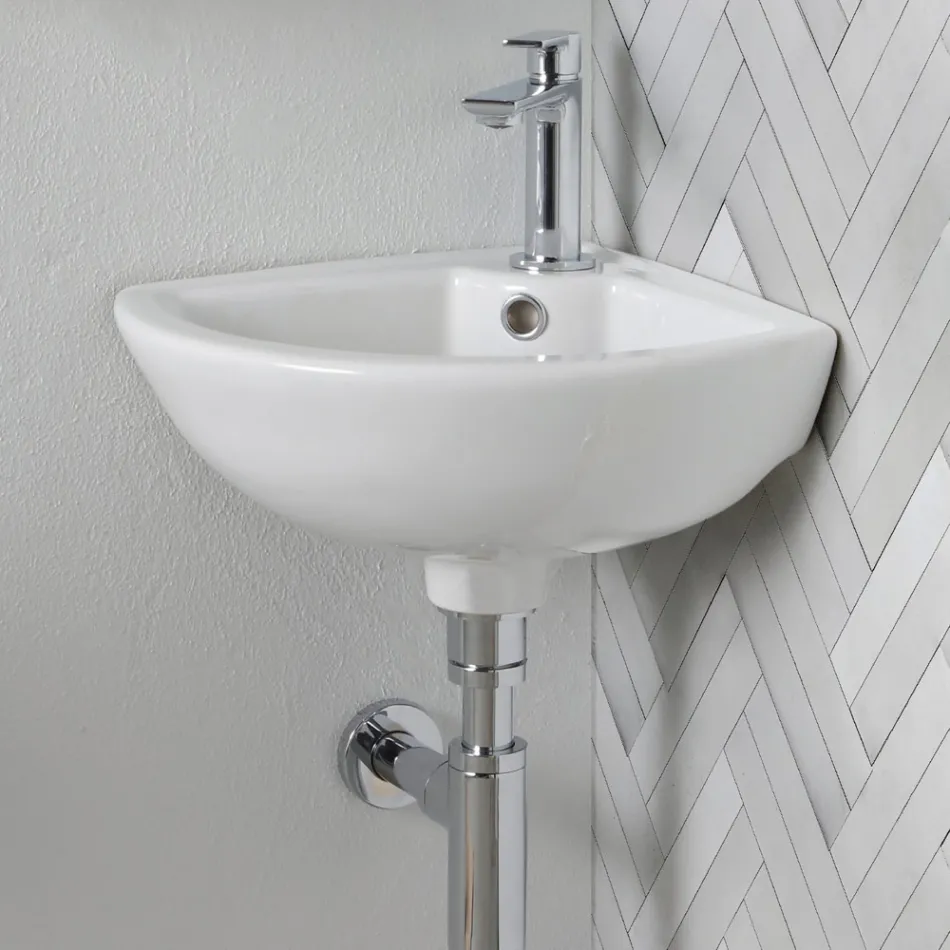 Hörndiskho i vit keramik med modern och elegant design - Silica Viadurini