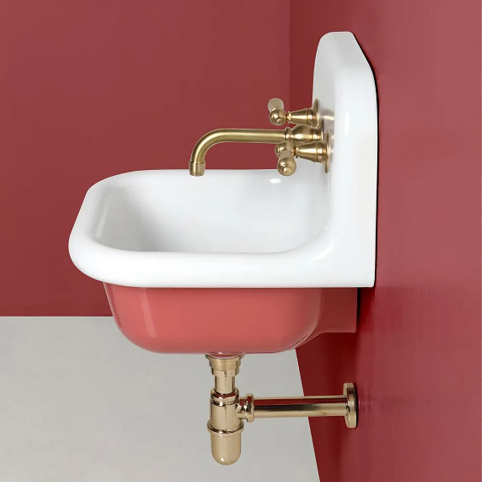 Upphängt handfat i vit och färgad keramik 42 cm - Meridiano Viadurini