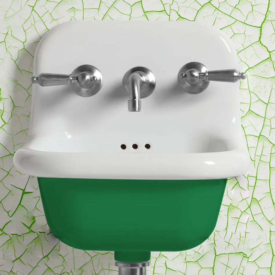 Upphängt handfat i vit och färgad keramik 42 cm - Meridiano Viadurini