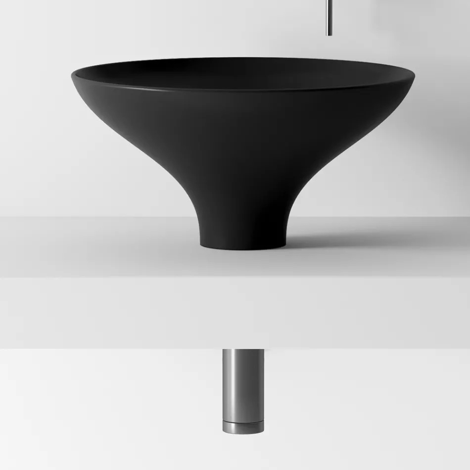 Rund färgad keramisk bänkskiva Badrumstvättställ tillverkad i Italien - Hoscar Viadurini