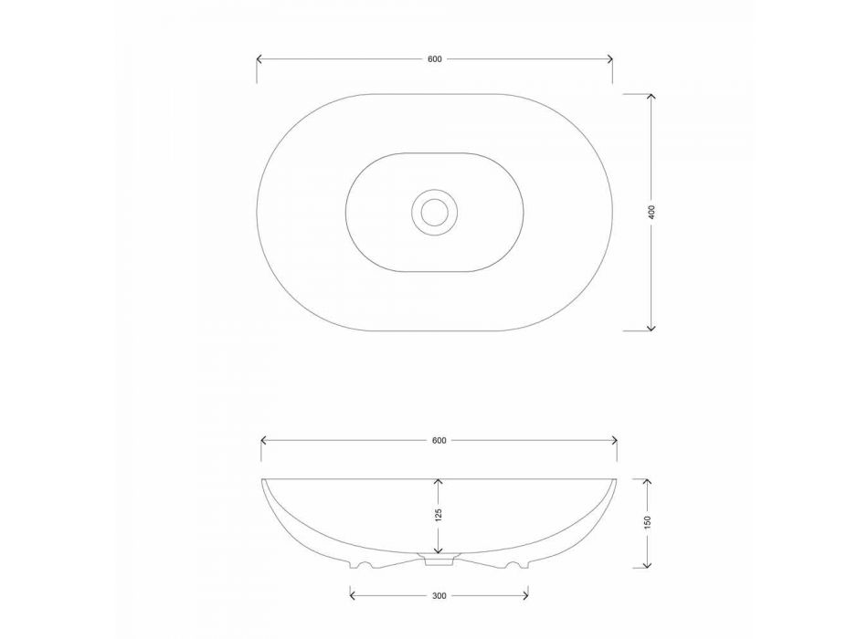 Tvättställ för bänkskiva i oval design i keramik Tillverkad i Italien - kedja Viadurini
