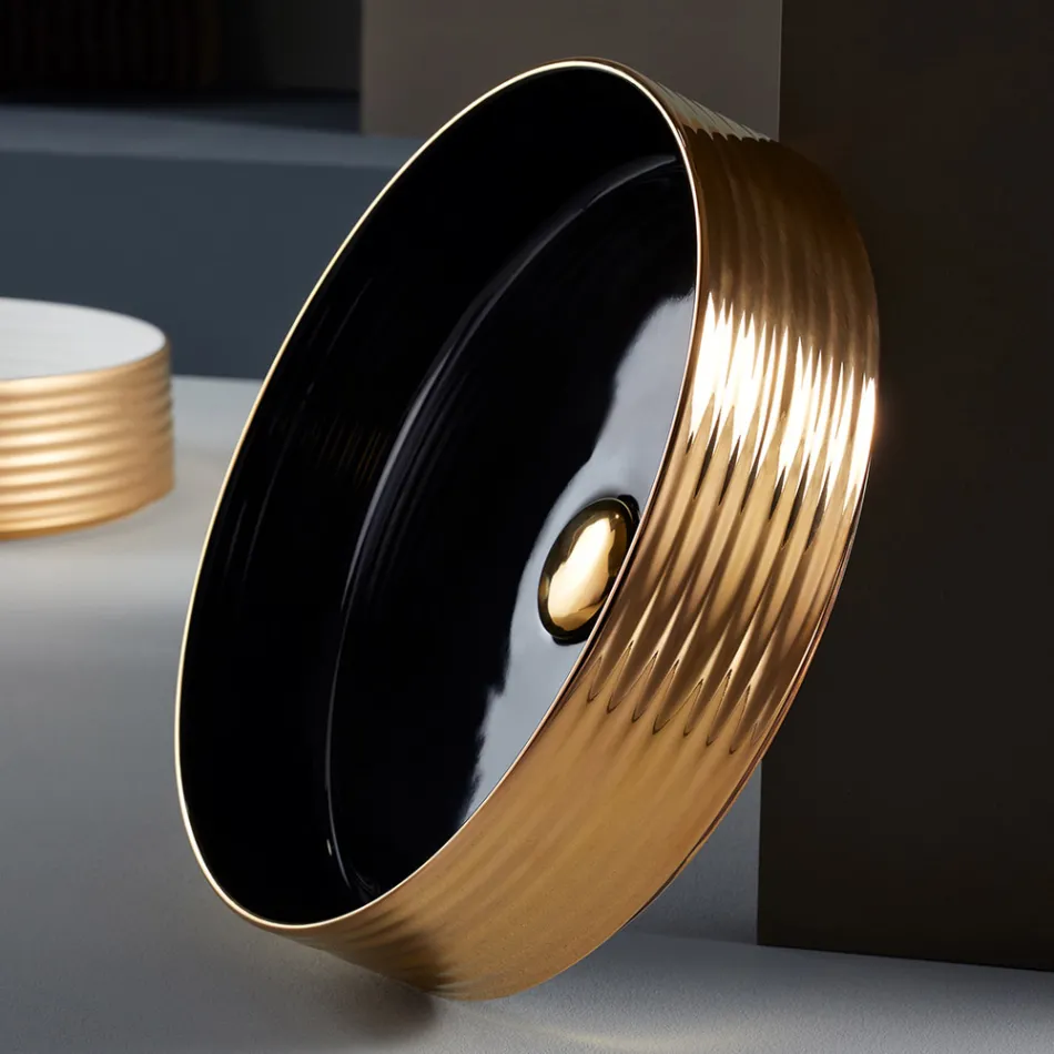 Handfat i handsvarvat porslinsstengods Made in Italy - Dart Viadurini