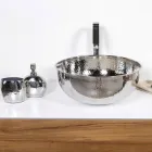 Runt tvättställ för bänkskiva i hamrad krom mässing - diamant Viadurini