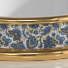 Halvhålt badrumssänk i eldlera och guld gjord i Italien, Manilo Viadurini