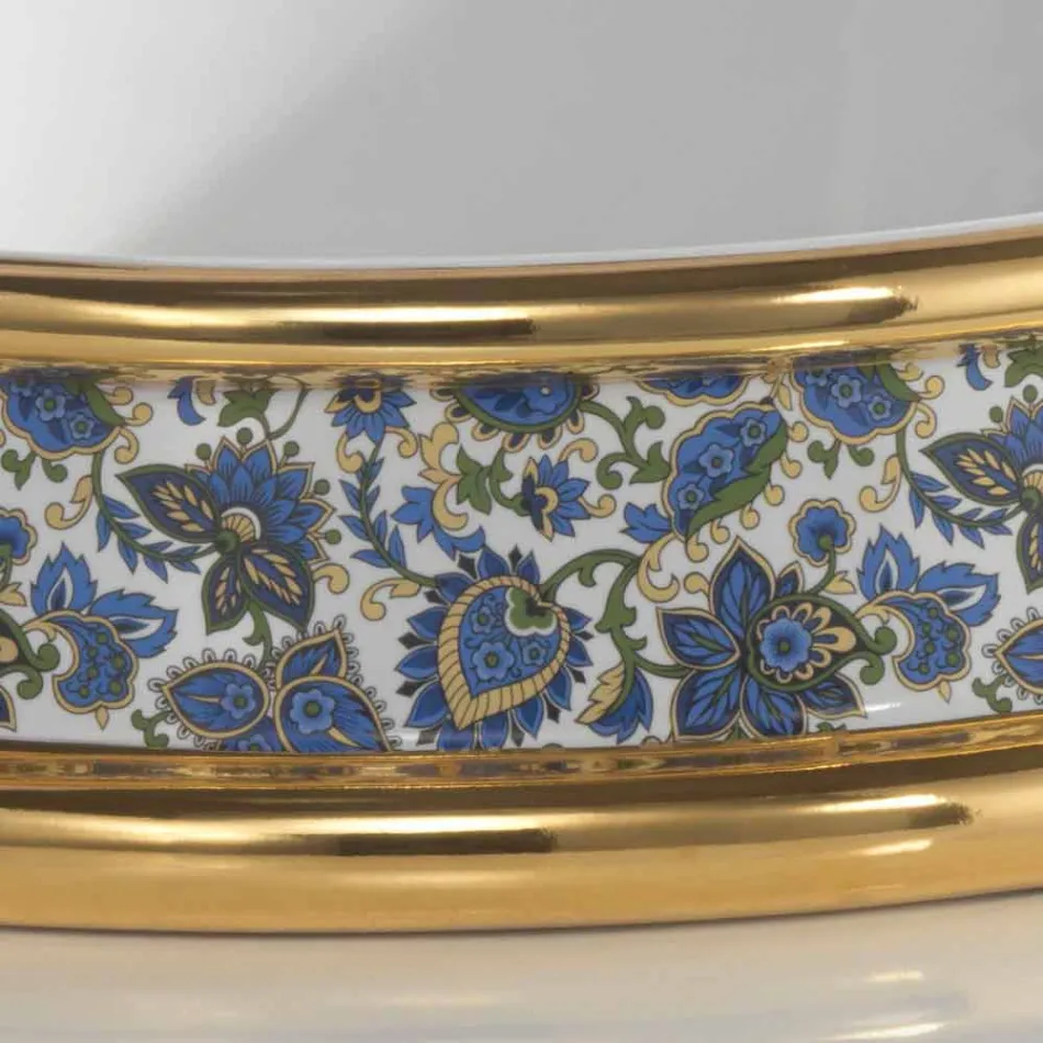 Halvhålt badrumssänk i eldlera och guld gjord i Italien, Manilo Viadurini