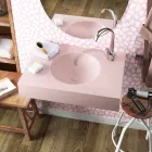 Rosa rund Luxolid upphängnings tvättställ tillverkad i Italien, Ruffano Viadurini