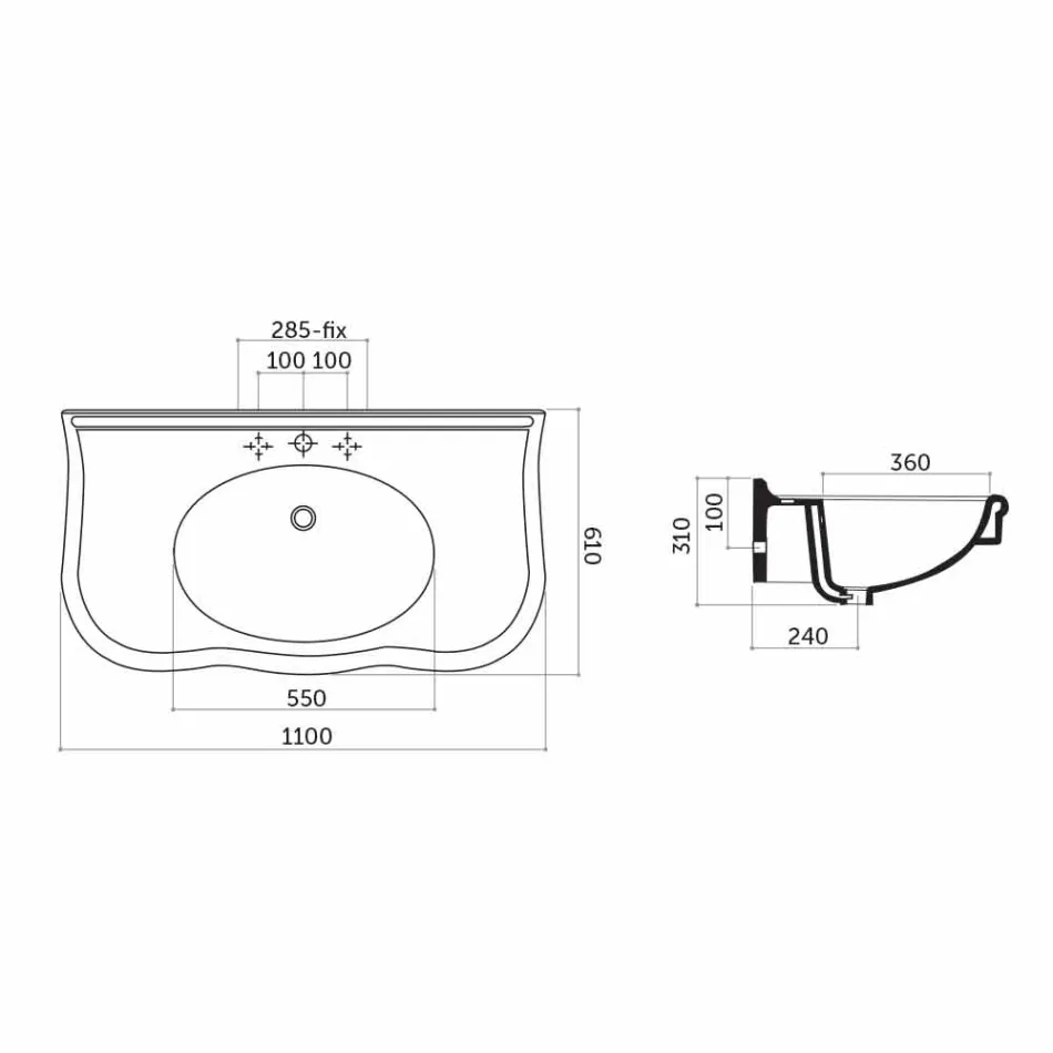 Tvättställ med ben eller utan keramik L 110cm, från Design Avise Viadurini