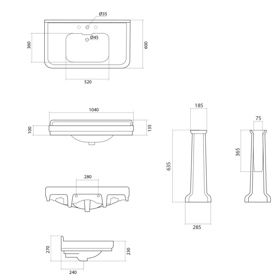 Kolumnkonsol Tvättställ i vit keramik Tillverkad i Italien - Wollie Viadurini