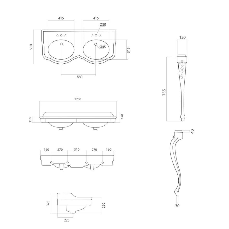Klassisk konsoltvättställ i vit keramik Tillverkad i Italien - Magda Viadurini