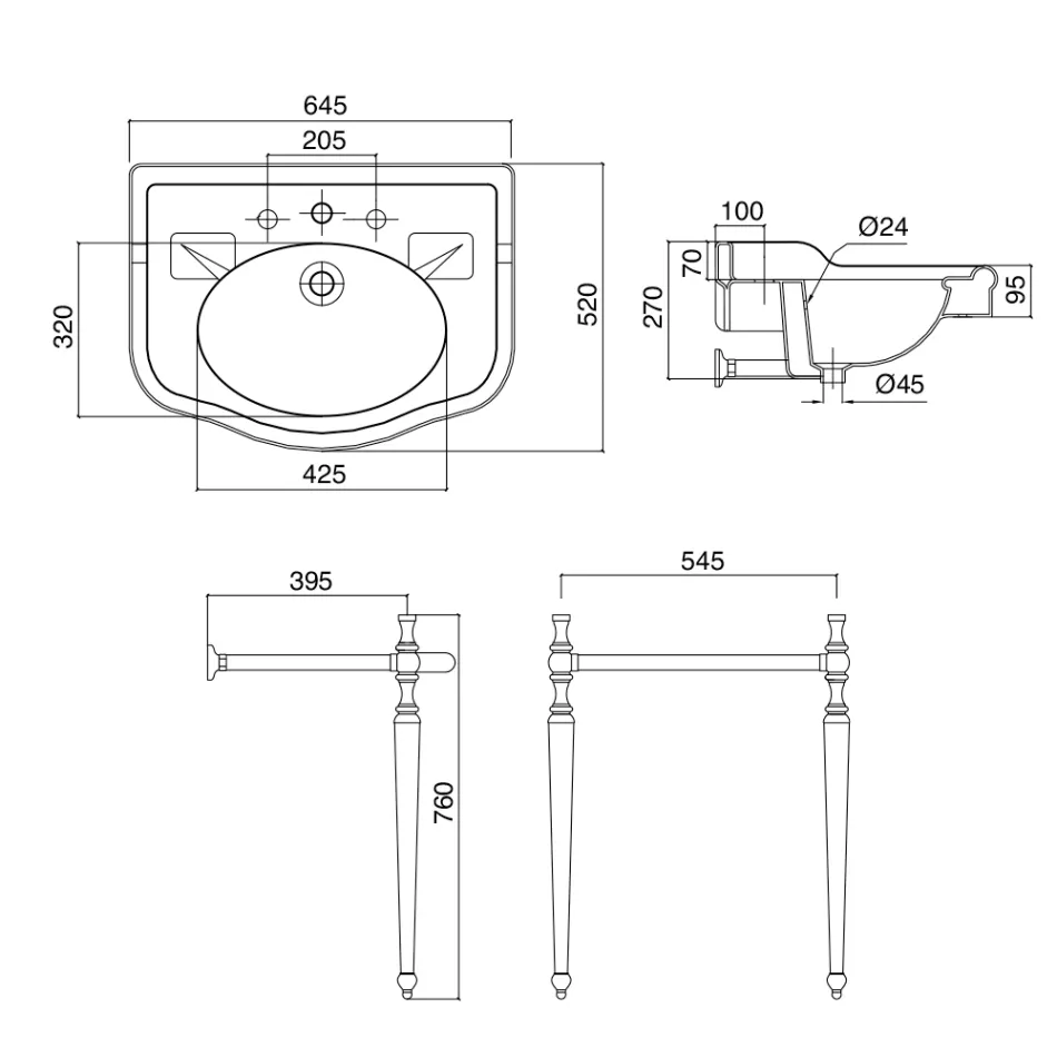 Konsol Tvättställ med dubbel keramisk skål, Made in Italy Vintage - Paulina Viadurini
