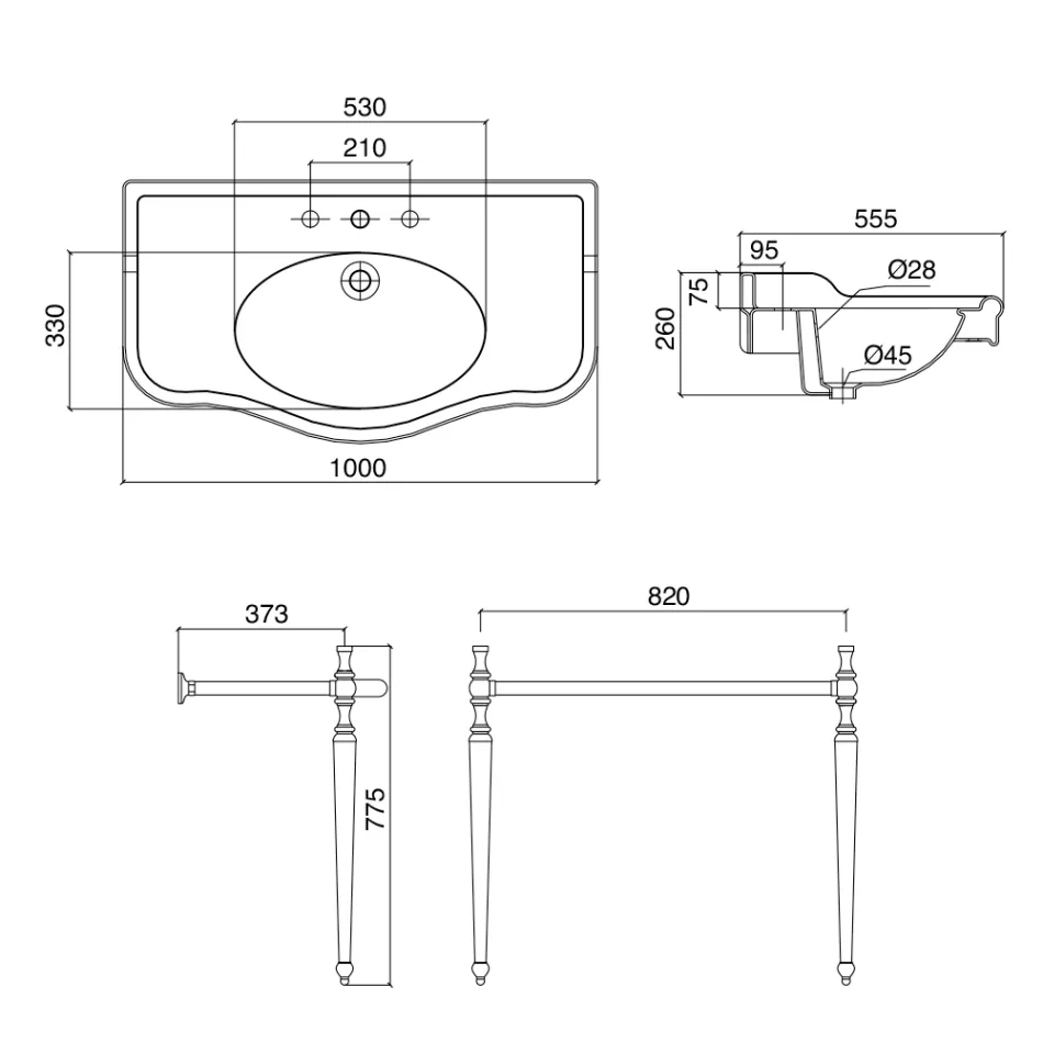 Konsol Tvättställ med dubbel keramisk skål, Made in Italy Vintage - Paulina Viadurini