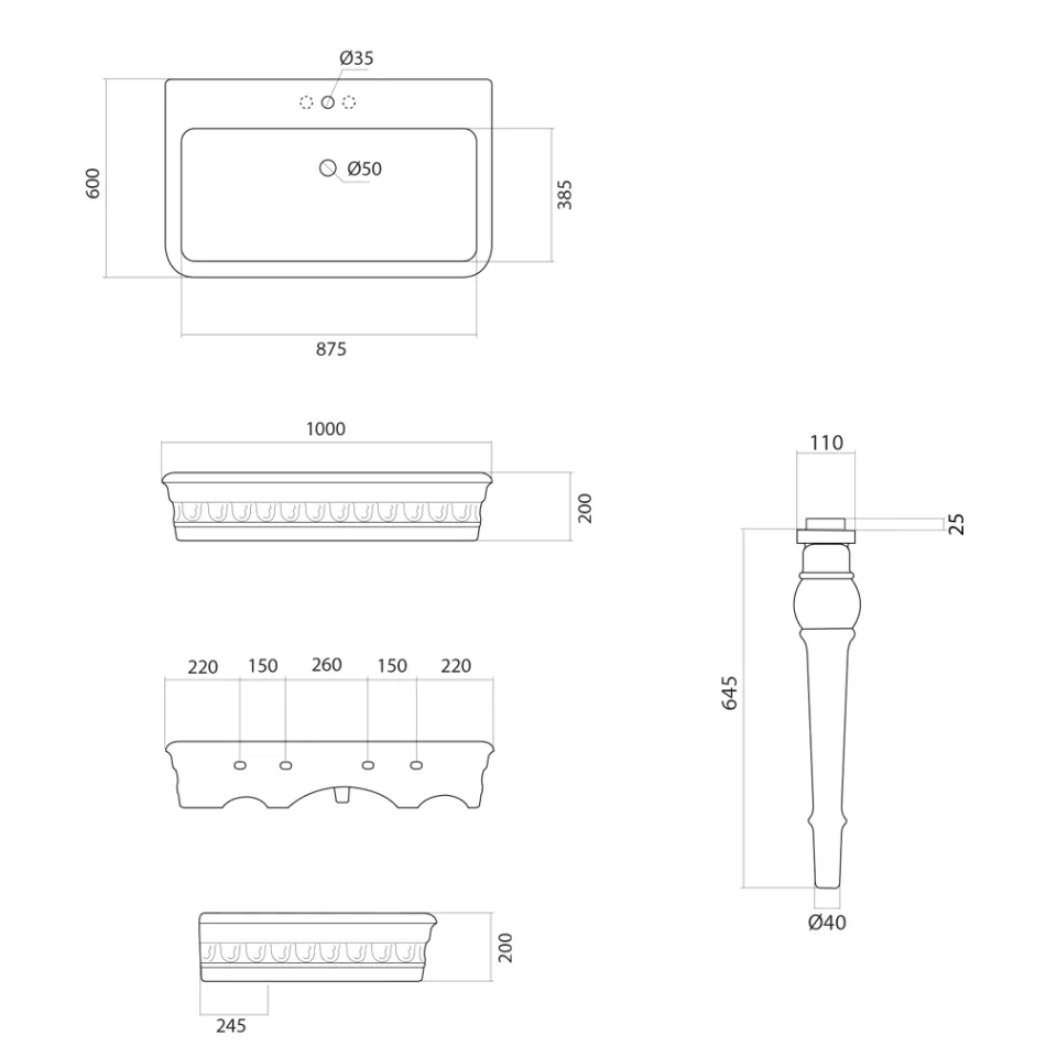 Konsol Handfat i vit keramik Made in Italy Classic Design - Areta Viadurini
