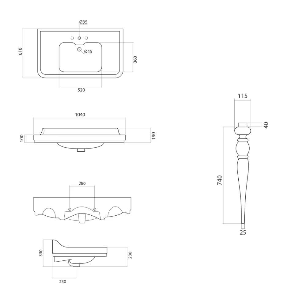 Konsol Handfat i vit keramik Tillverkad i Italien klassisk stil - Wollie Viadurini