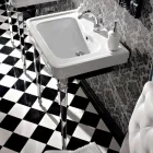 Tvättställskonsol 65 cm i keramik med metallfot, vintagestil - Marwa Viadurini