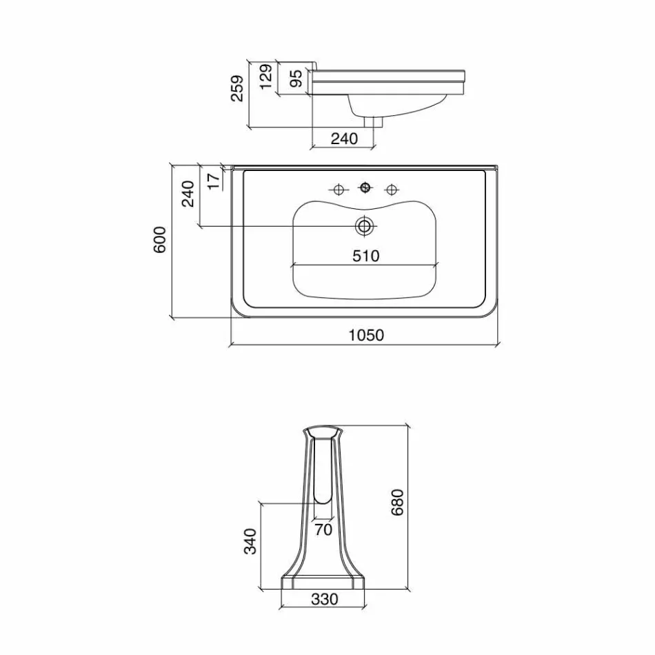 Konsol tvättställ på vintage kolonn i keramik tillverkad i Italien - Marwa Viadurini