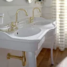 Vintage konsoltvättställ med dubbelskål och keramiska fötter Tillverkad i Italien - Paulina Viadurini