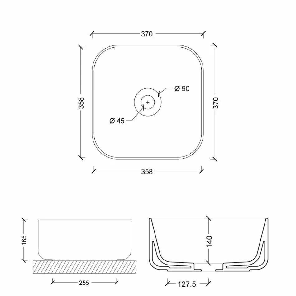 Sink gjord av keramik 37x37cm Italien Star gjort, modern design Viadurini