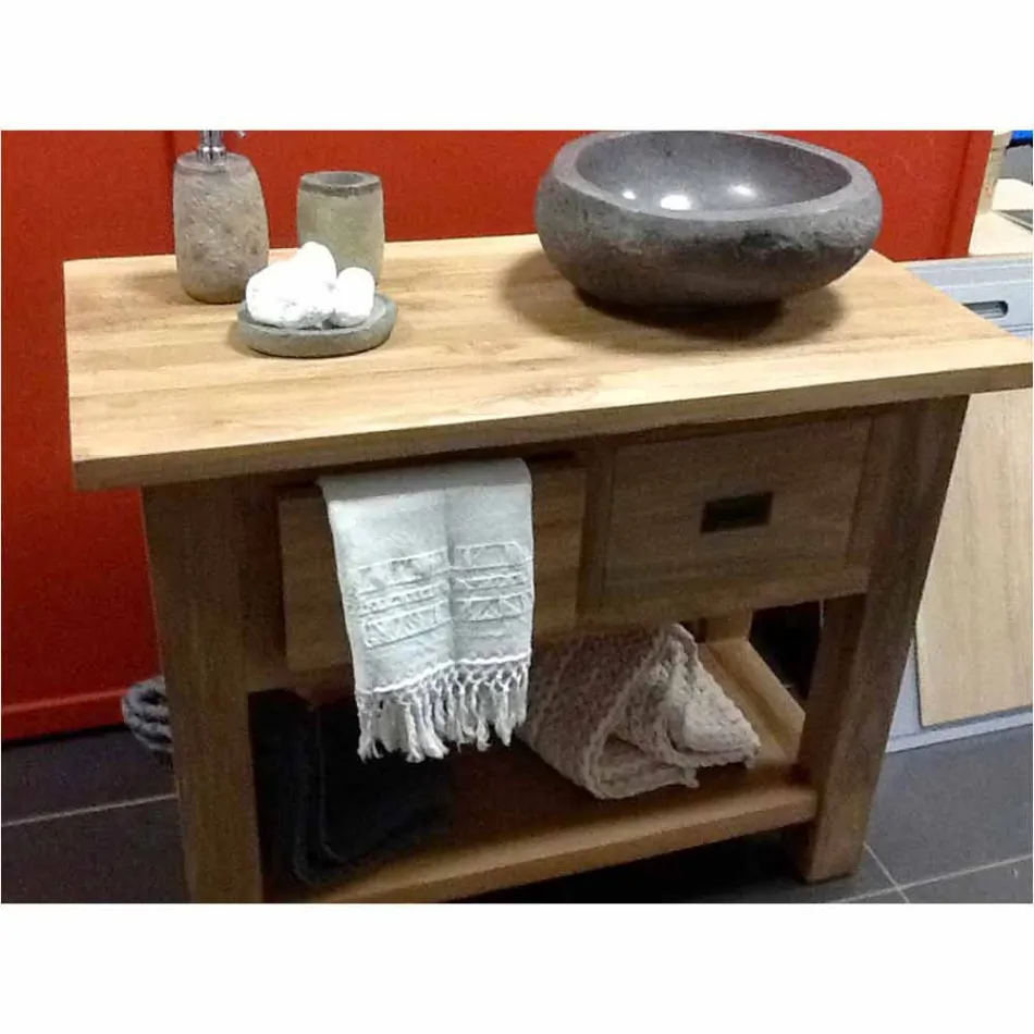 Handfat bänkskiva i modern flod natursten - Aurea Viadurini