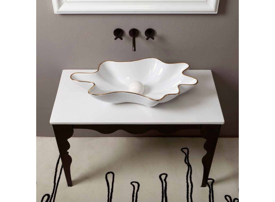 Countertop design keramiskt vitguld tvättställ gjord i Italien Rayan Viadurini