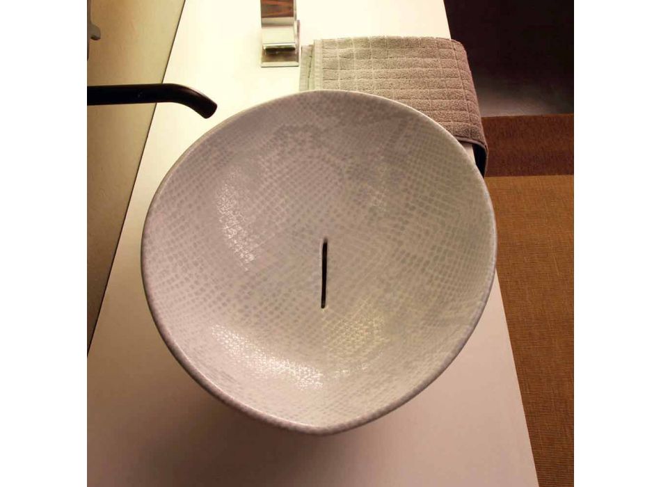 Vita keramiska snakeskin design diskbänk tvättställ gjorde Italien Djur Viadurini