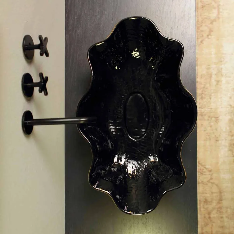 Countertop tvättställ i svart och guld keramik design gjord i Italien Cubo Viadurini