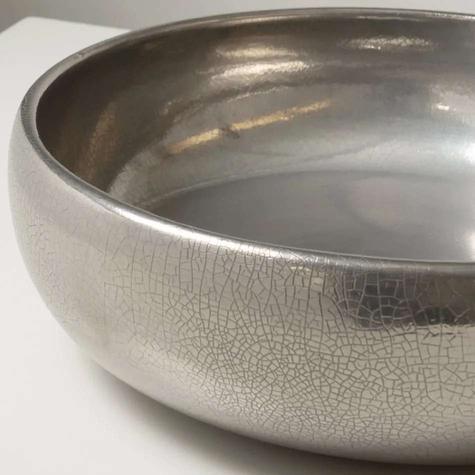 Handdrejad diskbänk i metallisk Raku-lera - Prisma Viadurini