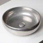 Handdrejad diskbänk i metallisk Raku-lera - Prisma Viadurini