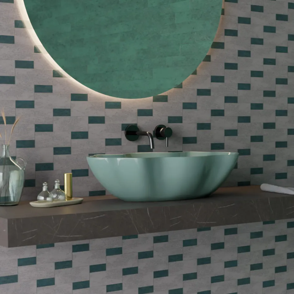 Bänkskiva tvättställ i färgad keramik olika ytbehandlingar L 65 cm - Kub Viadurini