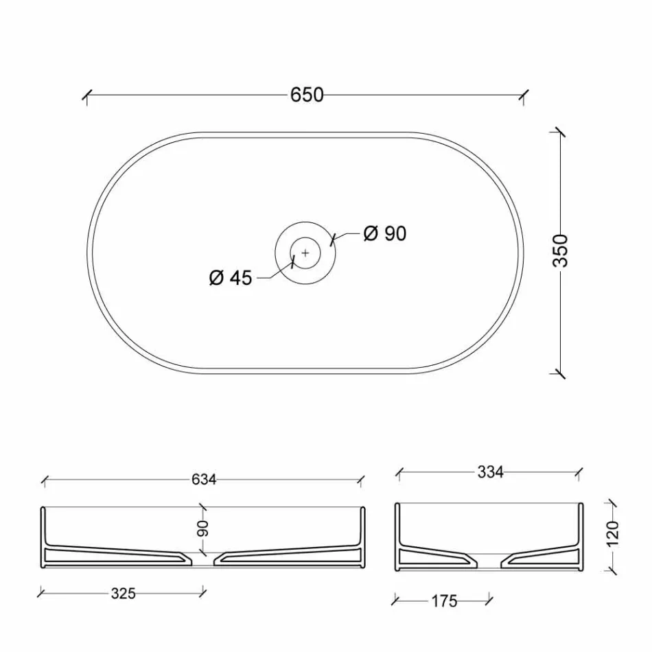 Handfat i modern design keramiska Sun gjorde Italien 65x35 cm Viadurini