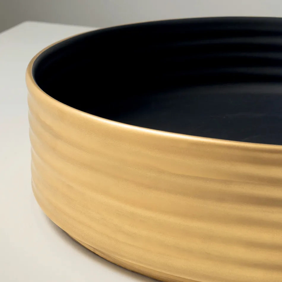 Bänkskåpstvättställ i vågigt porslin stengods tillverkat i Italien - Vibrazione Viadurini