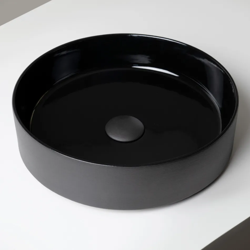 Halo handdrejat tvättställ i stengods, tillverkat i Italien Viadurini