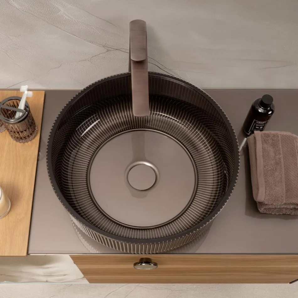 Bänkdiskho i hartsbelagt och målat venetianskt glas - Excelsior Viadurini