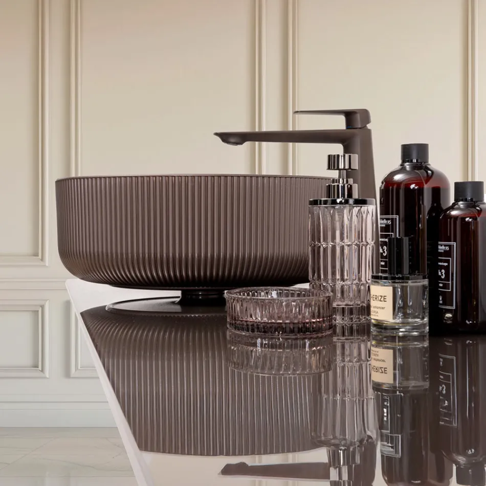 Bänkdiskho i hartsbelagt och målat venetianskt glas - Excelsior Viadurini