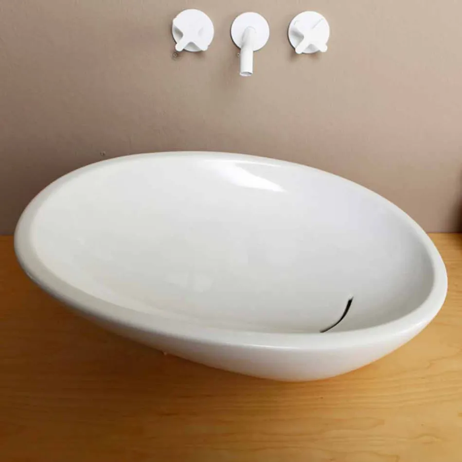 Design lutad keramisk handfat tillverkad i Italien Glossy Viadurini