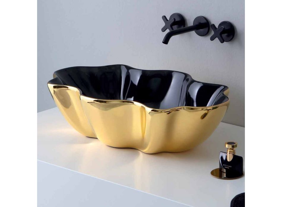 Modernt bänkskål i guld och svart keramik gjord i Italien Cube Viadurini