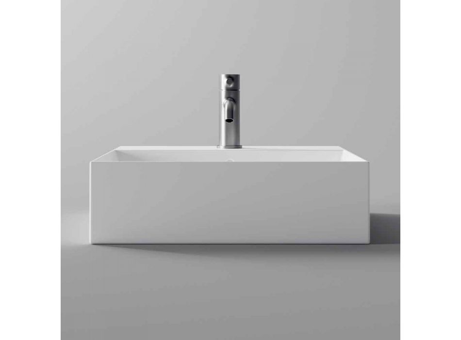 Bänkskiva eller vägghängt tvättställ i keramisk fyrkantig design - Malvina Viadurini