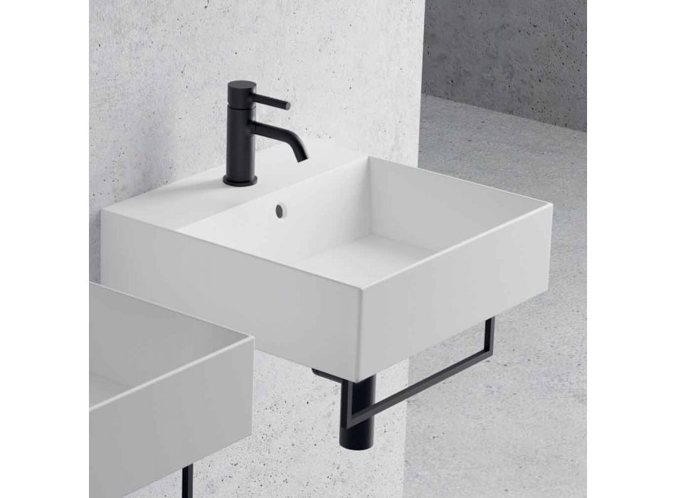 Bänkskiva eller vägghängt tvättställ i keramisk fyrkantig design - Malvina Viadurini