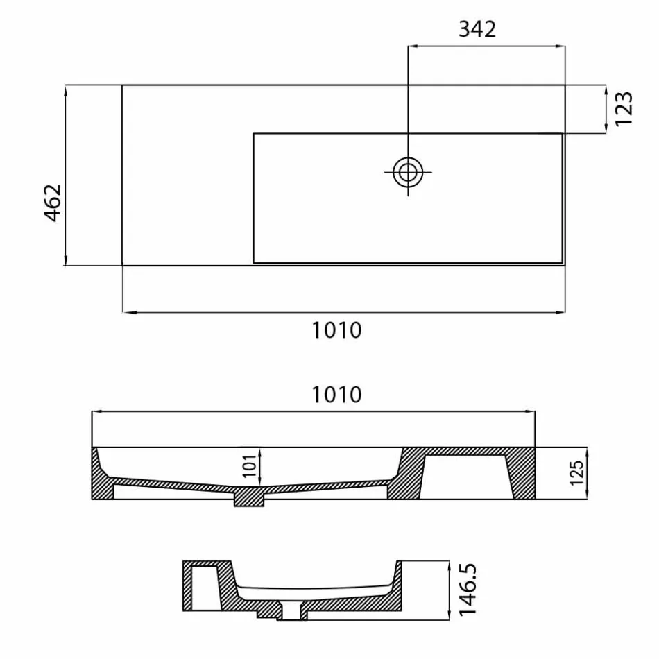 Bänkskiva eller väggmonterad tvättställ höger i Leivi keramik Viadurini