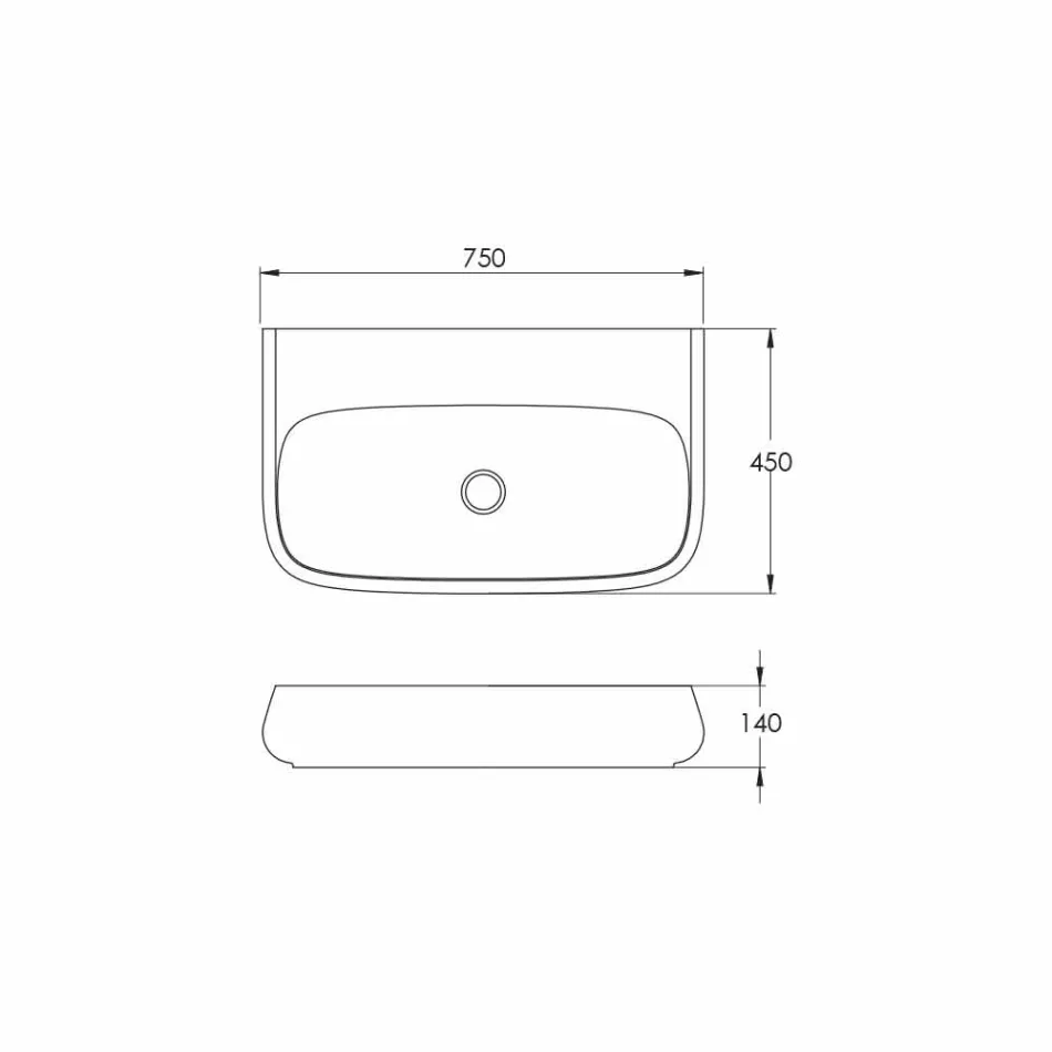 Bänkskiva eller väggmonterat keramiskt handfat L 75cm tillverkat i Italien, Gais Viadurini