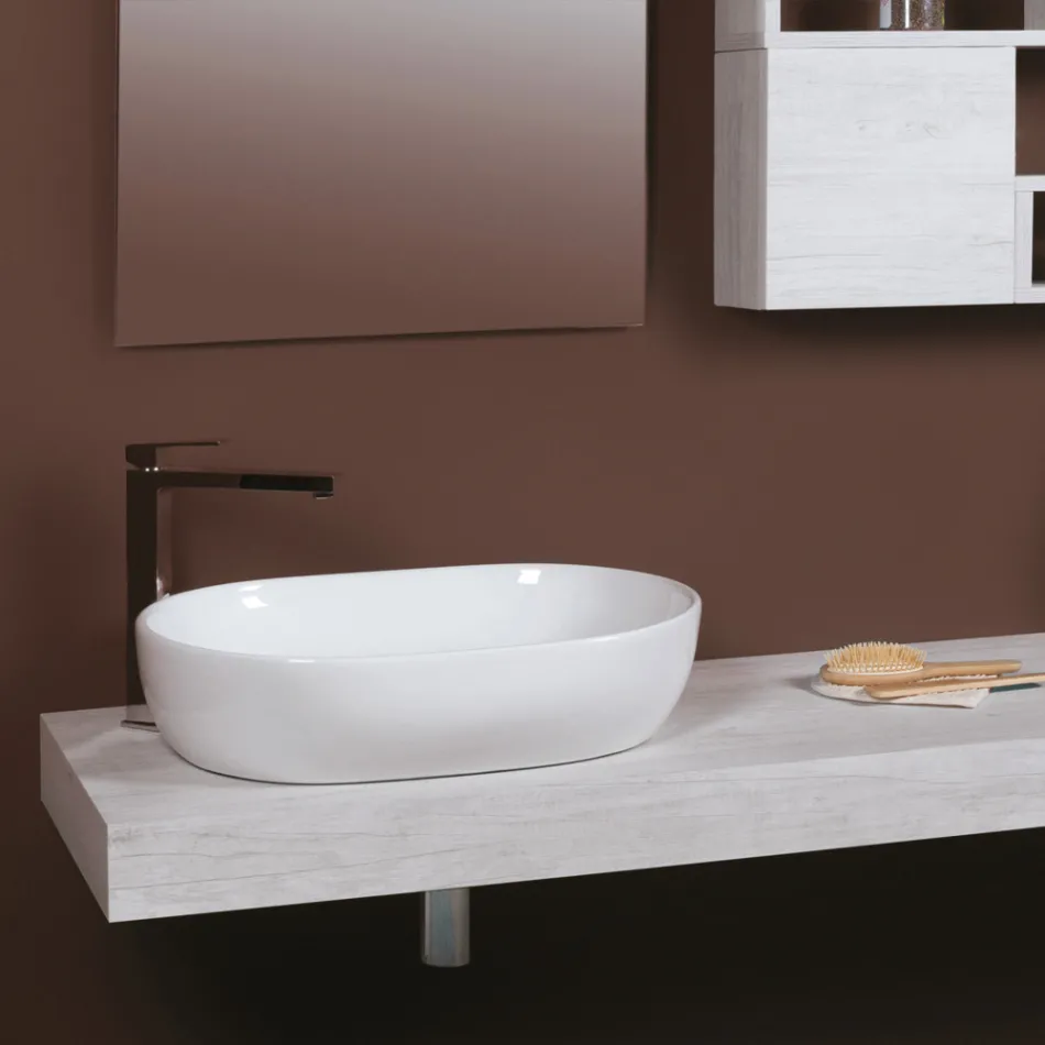 Ovalt handfat i vit keramik med modern design - Papavero Viadurini