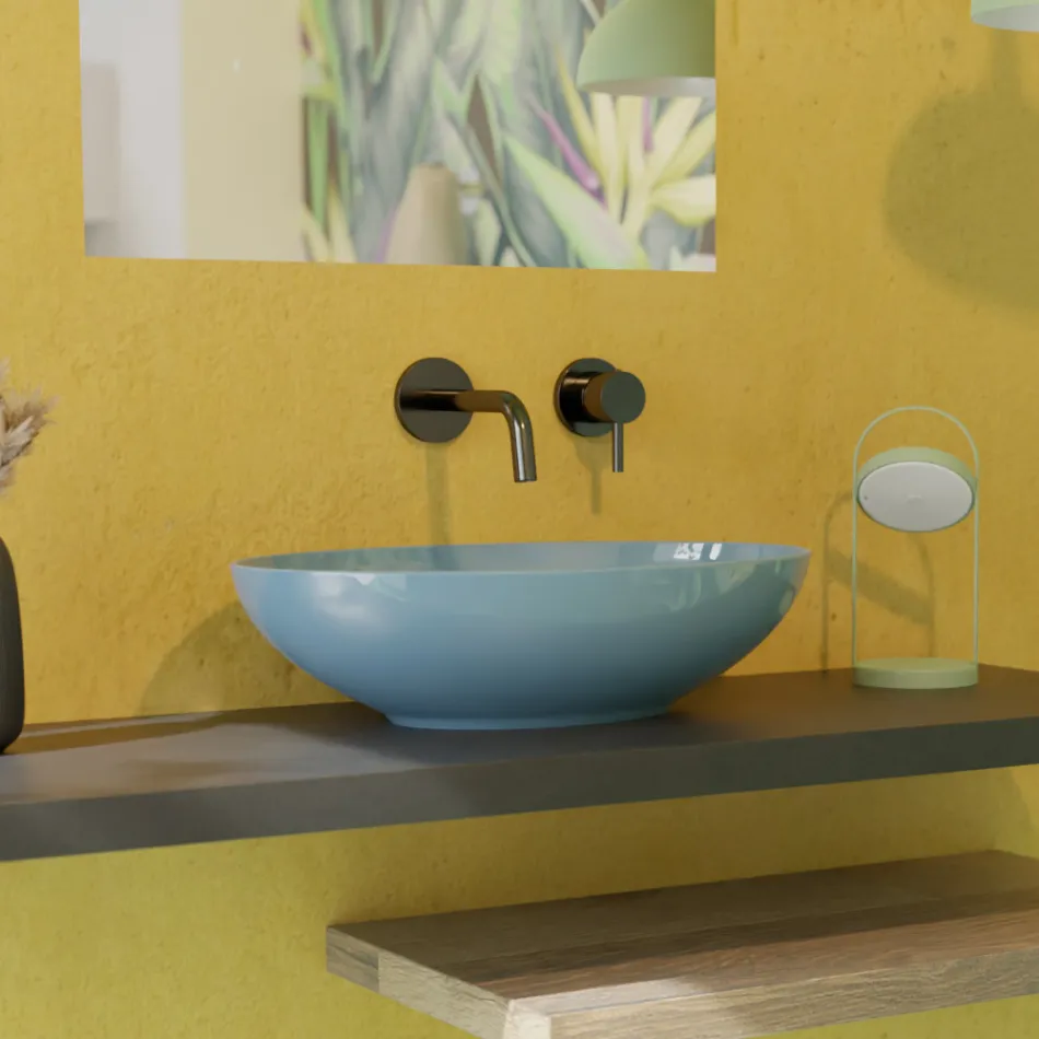 Ovalt tvättställ i blank keramik L 50 cm Tillverkat i Italien - Färja Viadurini