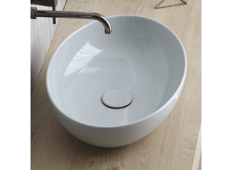 Oval tvättställsbänk i blank keramik tillverkad i Italien - färja Viadurini