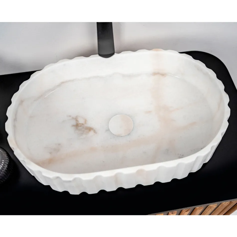 Ovalt tvättställ till badrummet i vit marmor - Cunzite Viadurini