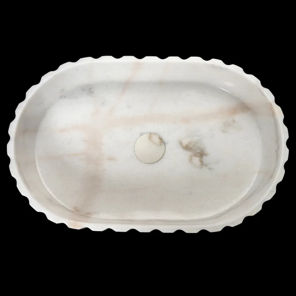 Ovalt tvättställ till badrummet i vit marmor - Cunzite Viadurini