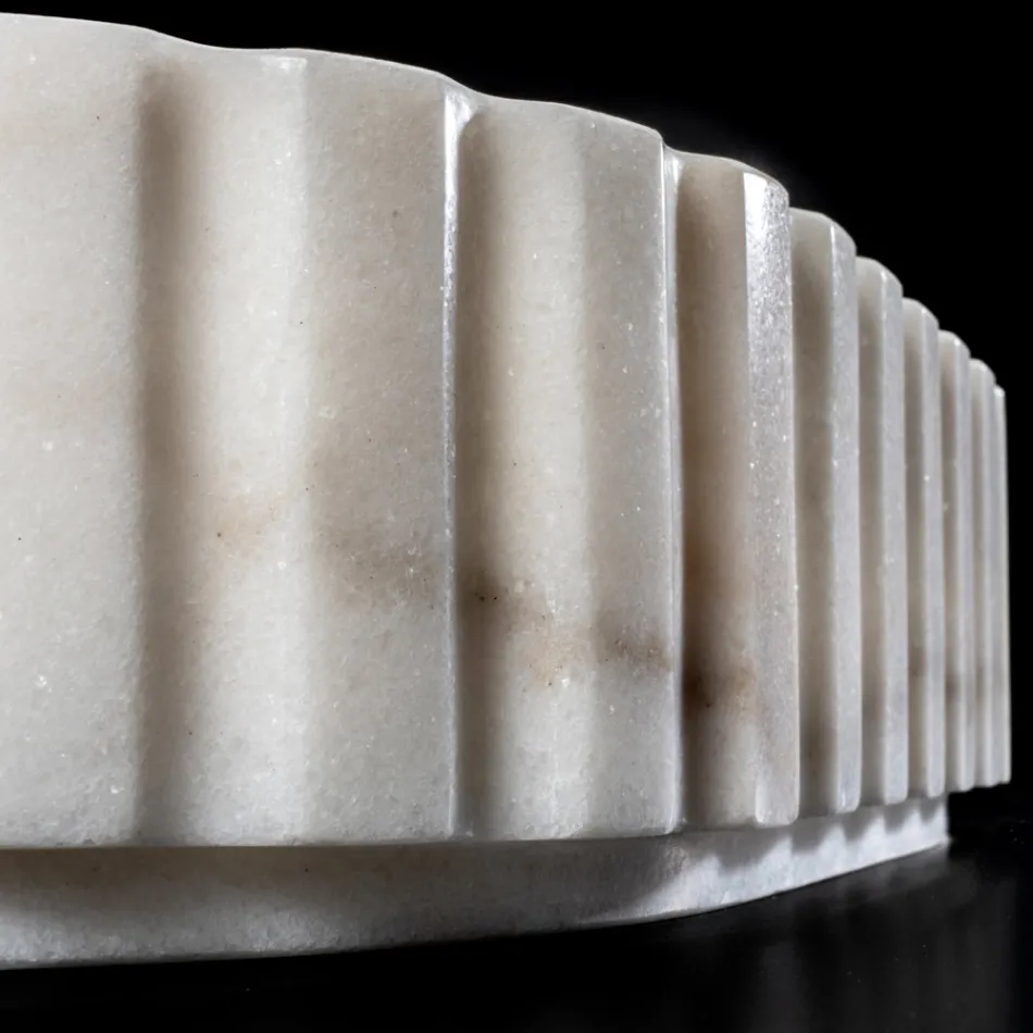 Ovalt tvättställ till badrummet i vit marmor - Cunzite Viadurini